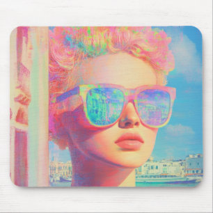Neon Coastal Beauty with Sunglasses Mouse Mat