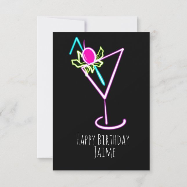 Neon Cocktail Drink Birthday Party Black Card (Front)