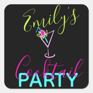Neon Cocktail Modern Art Party Square Sticker