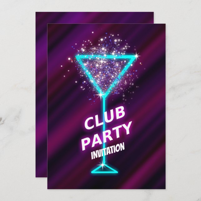 Neon-Cocktail Night Club Party Invitation (Front/Back)