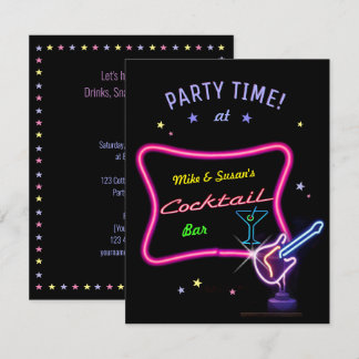 Neon Cocktail Party (customisable) Invitation