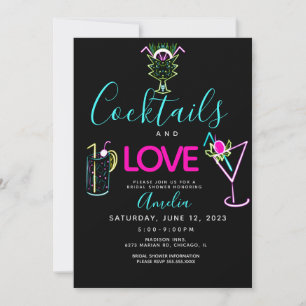 Neon Cocktails Art Bridal Shower Invitation
