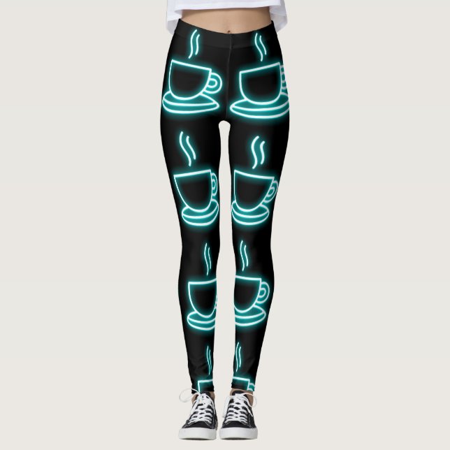 NEON COFFEE PRINT YOGA PANTS LEGGINGS (Front)