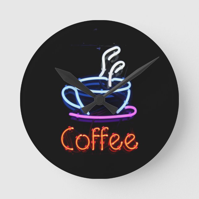 Neon Coffee Sign Round Clock (Front)