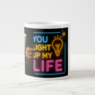 Neon Coffee Vibes Glowing Typography Black Mug