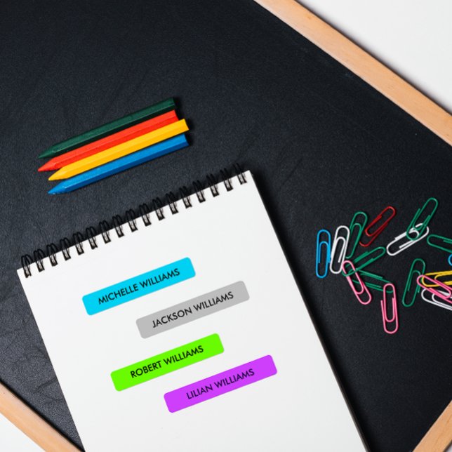 NEON COLOR BLUE SILVER GREEN PURPLE KIDS NAME (Enhance Your Labels with Neon Hues for Food & Beverages. Perfect for Baby, Pre-K, and Primary School)