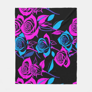 Neon Colored Roses Fleece Blanket