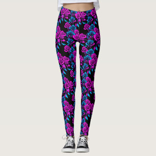 Neon Colored Roses Leggings