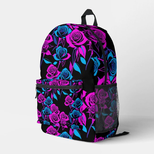 Neon Colored Roses Printed Backpack (Back Corner Right)