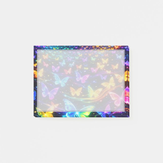 Neon colored sticky note with butterfly motif (Front)
