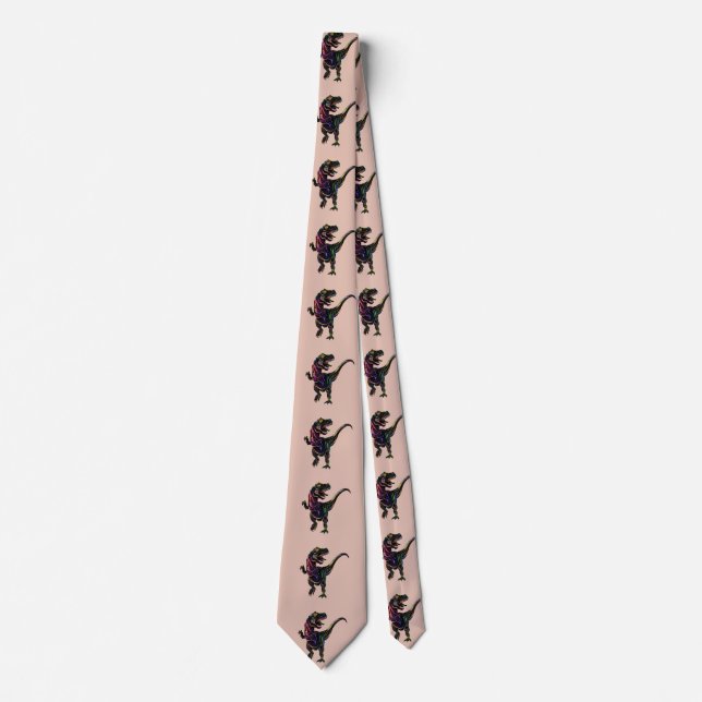 Neon Colored Tyrannosaurus Rex Dinosaur Tie (Front)