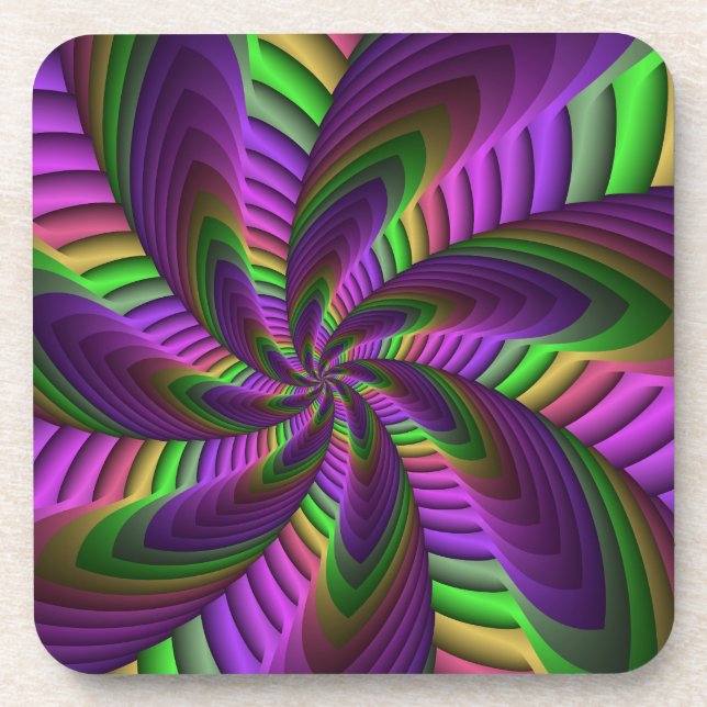 Neon Colors Flash Crazy Colorful Fractal Pattern Coaster (Front)