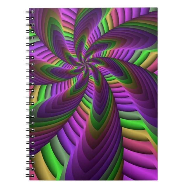 Neon Colors Flash Crazy Colorful Fractal Pattern Notebook (Front)