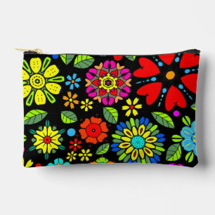 Neon Colors On Black Retro Floral Seamless Pattern Accessory Pouch