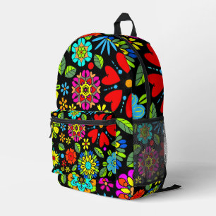 Neon Colors On Black Retro Floral Seamless Pattern Printed Backpack