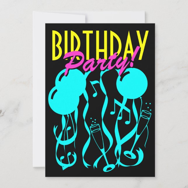 Neon colour Birthday party invitations template (Front)