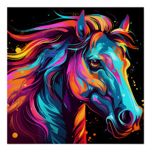 Neon Colour Horse Theme Poster