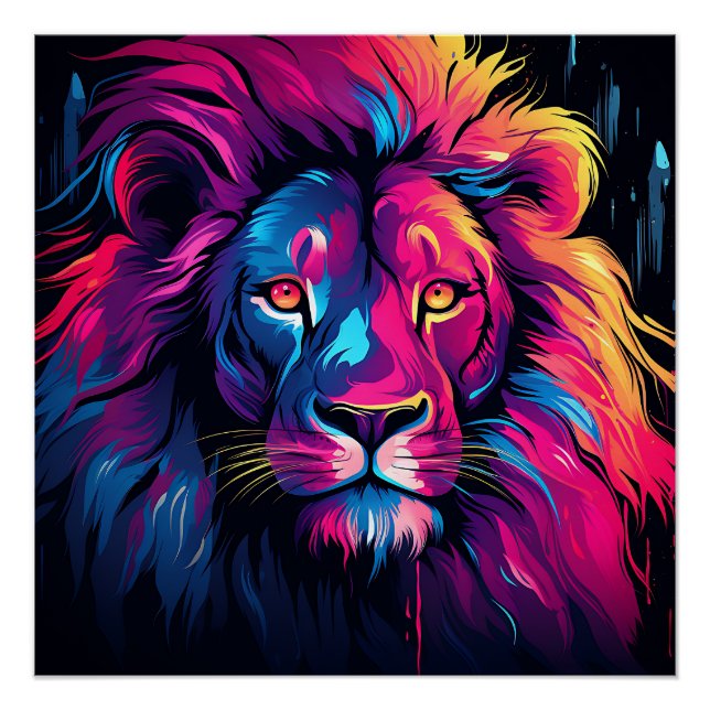 Neon Colour Lion Theme Poster (Front)