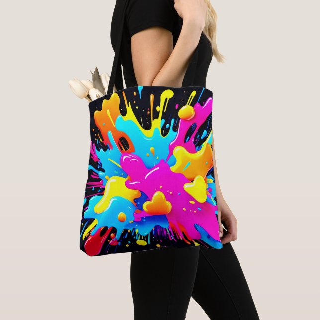 Neon Colour Splash Art Tote Bag (Close Up)