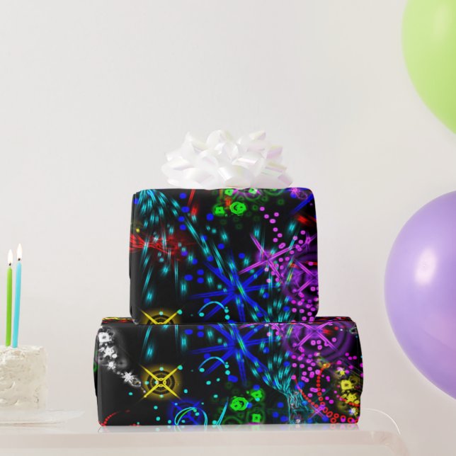 Neon Colour Stars Swirl Paint Psychedelic Pattern Wrapping Paper (Party Gifts)