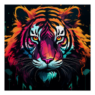 Neon Colour Tiger Theme Poster