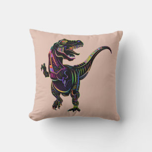 Neon Coloured Tyrannosaurus Rex Dinosaur Cushion