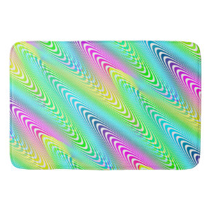 Neon Coloured Waves Stripes seamless pattern Bath Mat