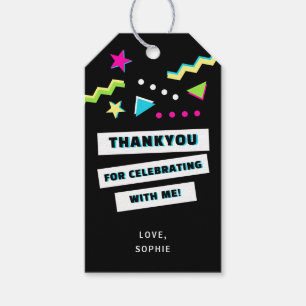 Neon Colourful 90s Retro Birthday Party Thank You Gift Tags