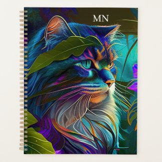 Neon colourful cat in tropical flowers AI art  Planner