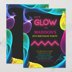 Neon Colourful Glow Birthday Invitation