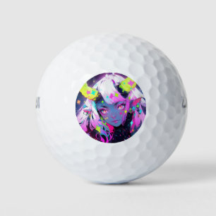 Neon Colourful Kawaii Demon Anime Girl Golf Balls