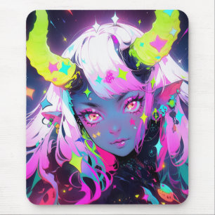 Neon Colourful Kawaii Demon Anime Girl Mouse Mat