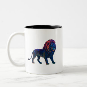 Neon Colourful Lion Art Two-Tone Coffee Mug