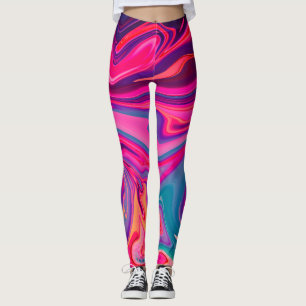 Neon Colourful Pink Blue Liquid Marble Abstract Leggings