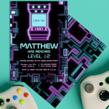 Neon Colourful Retro Arcade Kid Gamer Birthday