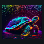 Neon Colourful Sea Turtle  Poster<br><div class="desc">Colourful rainbow neon sea turtle with fluorescent galaxy sparkles.</div>