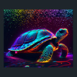 Neon Colourful Sea Turtle  Poster<br><div class="desc">Colourful rainbow neon sea turtle with fluorescent galaxy sparkles.</div>