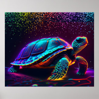 Neon Colourful Sea Turtle  Poster