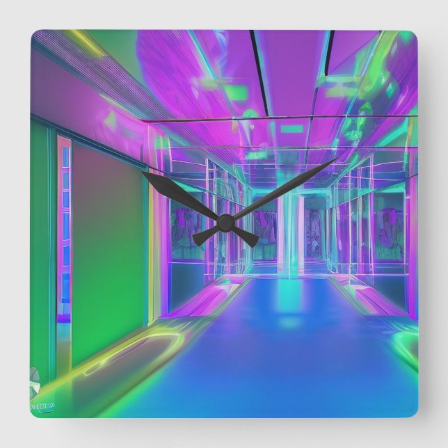 Neon colourful square wall clock. square wall clock (Front)