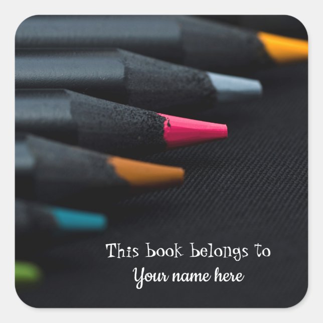 Neon Colouring Pencils "This book belongs to ..." Square Sticker (Front)