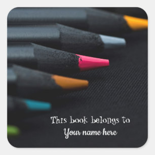 Neon Colouring Pencils "This book belongs to ..." Square Sticker