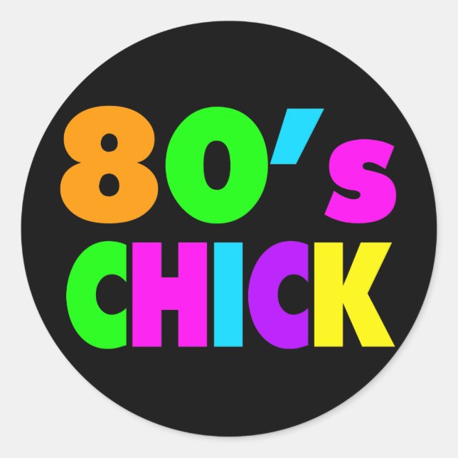 Neon Colours 80's Chick Classic Round Sticker (Front)