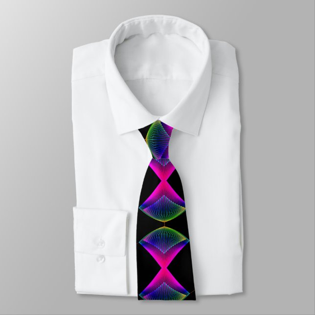 Neon Colours Abstract Design on Black Necktie (Tied)