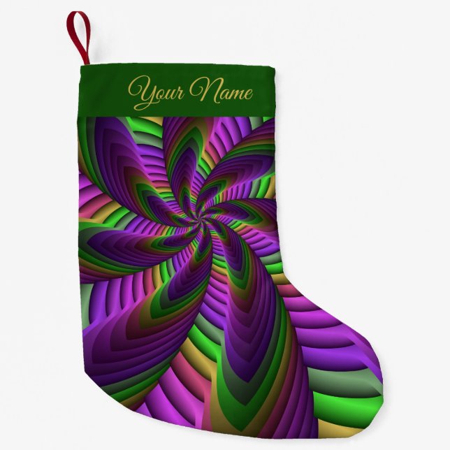 Neon Colours Flash Colourful Fractal Pattern Name Small Christmas Stocking (Front)