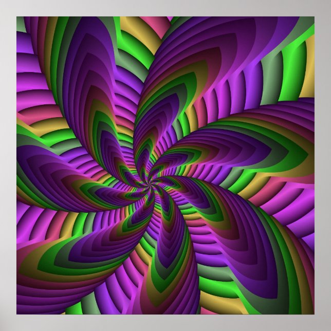 Neon Colours Flash Crazy Colourful Fractal Pattern Poster (Front)