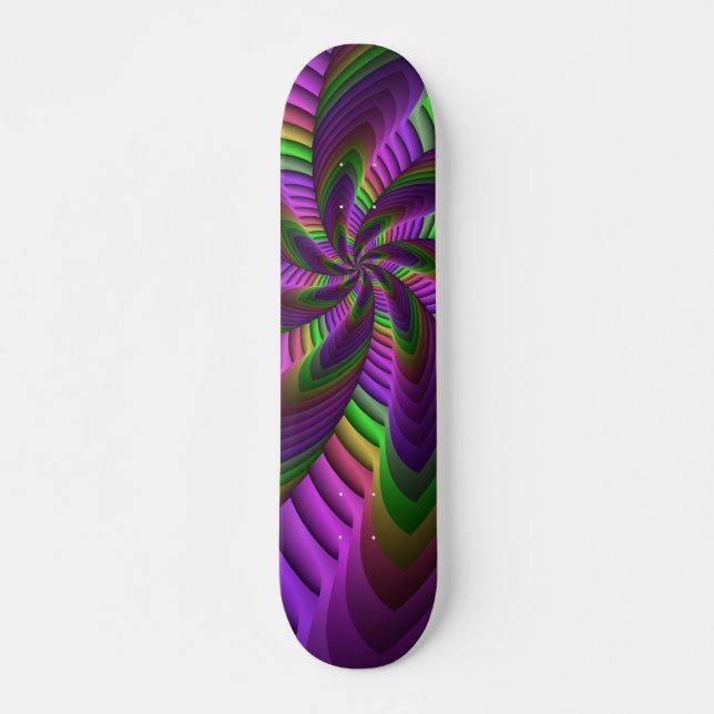 Neon Colours Flash Crazy Colourful Fractal Pattern Skateboard (Front)