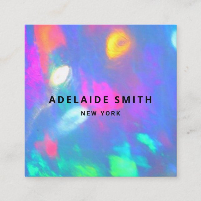 neon colours gemstone opal photo square business card (Front)