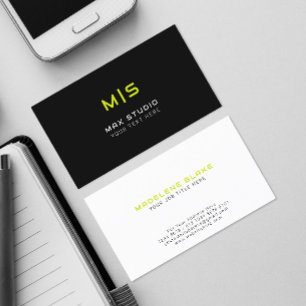 Neon Colours Initial on Black Lime Green Monogra Business Card
