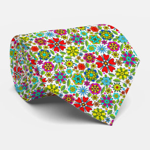 Neon Colours On Black Retro Floral Seamless Patter Tie