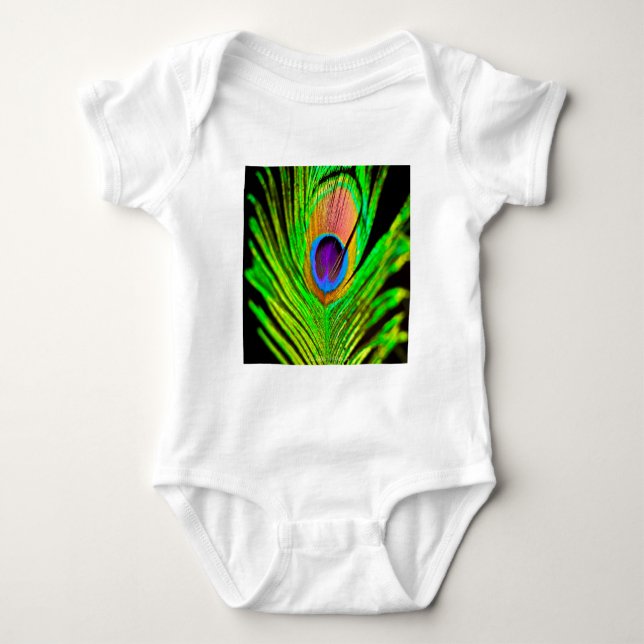 Neon Colours Peacock Feather Baby Bodysuit (Front)